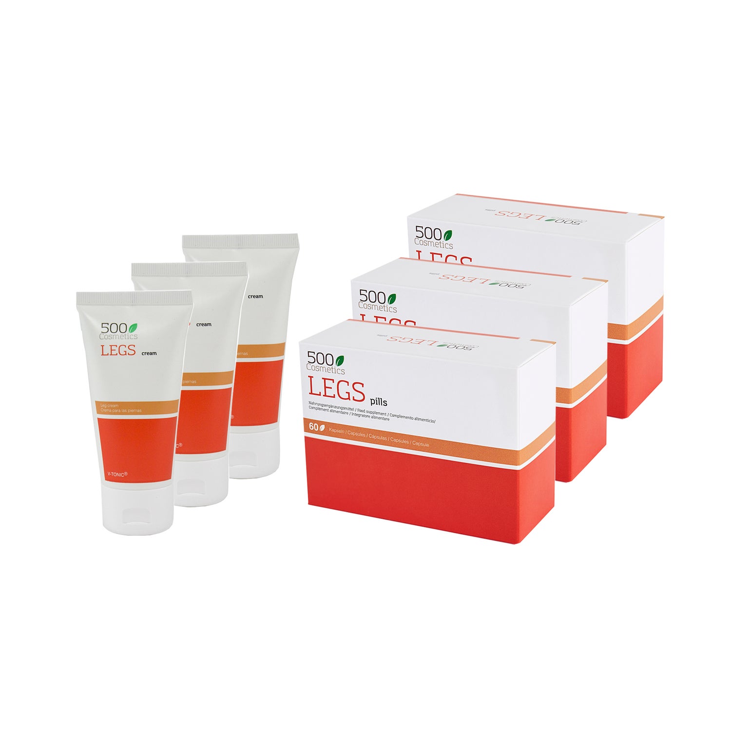 500Cosmetics Packs Beine Dreifach für Krampfadern 60Caps+ Creme 75ml