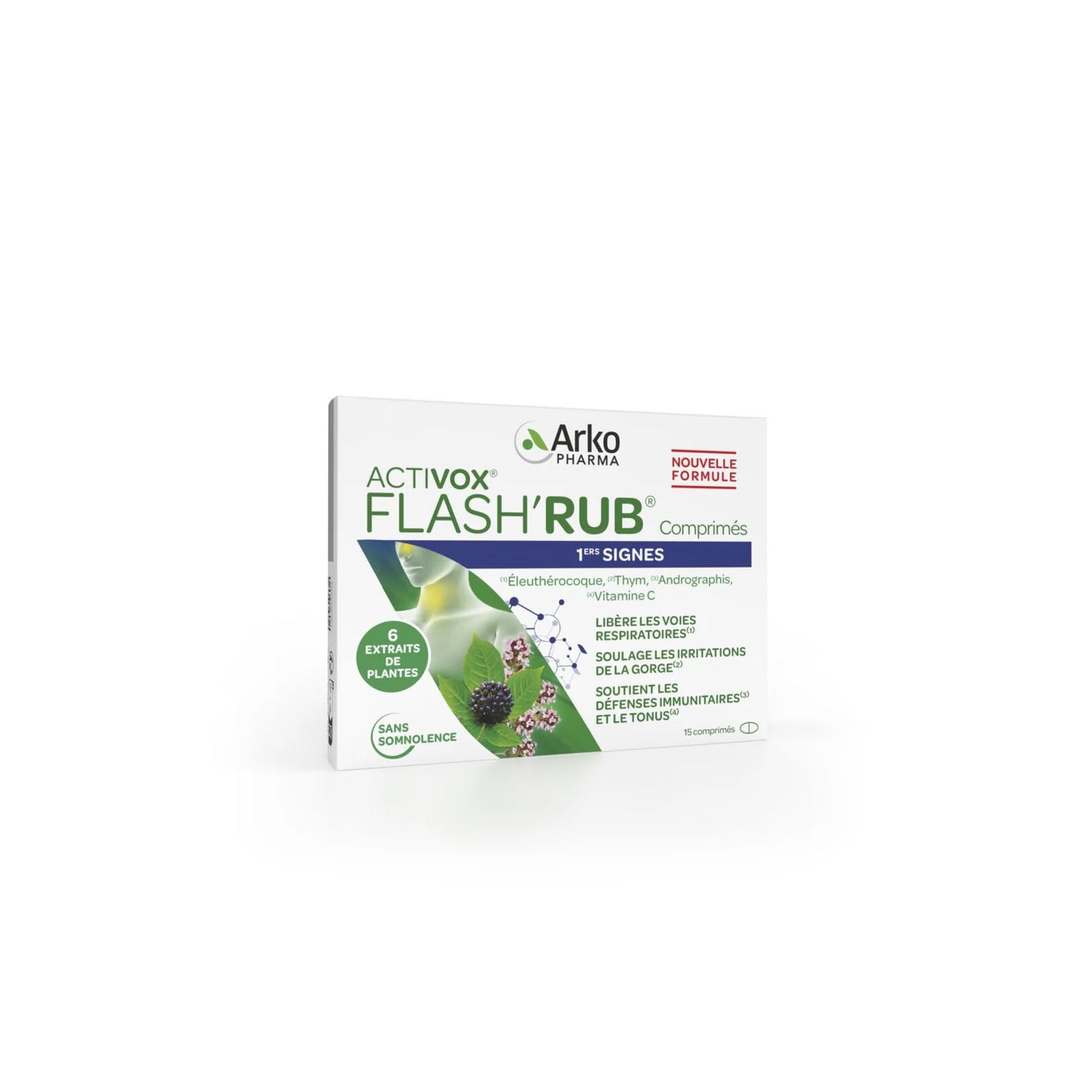Arkopharma Flash'Rub Nase, Hals, Atemwege Nahrungsergänzungsmittel Box mit 15 Tabletten