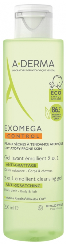 A-DERMA Exomega Control Anti-Kratzen 2in1 Erweichendes Reinigendes Gel 200 ml
