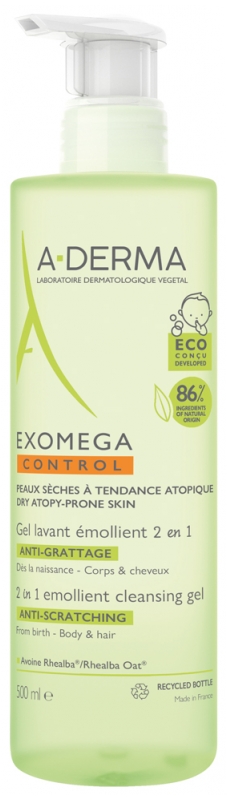 A-DERMA Exomega Control Erweichendes 2in1 Antikratzen-Waschgel 500 ml