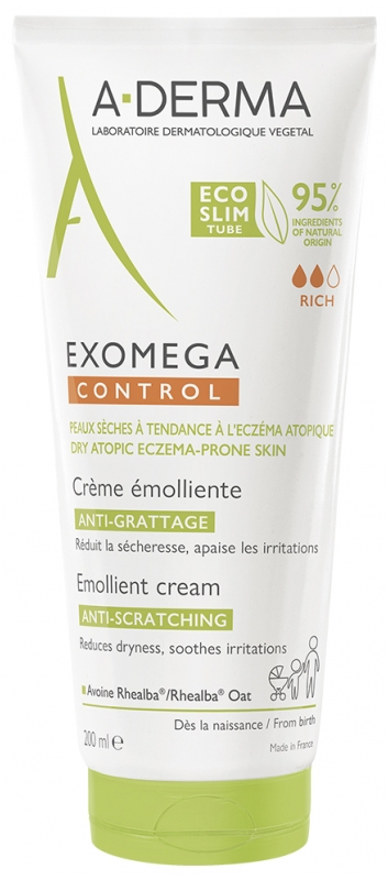 A-DERMA Exomega Control Emollient Anti-Scratch Cream Eco-Slim Tube 200 ml