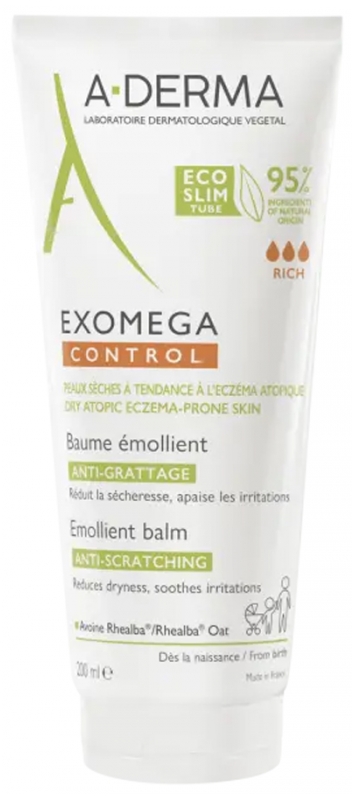 A-DERMA Exomega Control Erweichender Anti-Kratz-Balsam Eco-Slim Tube 200 ml