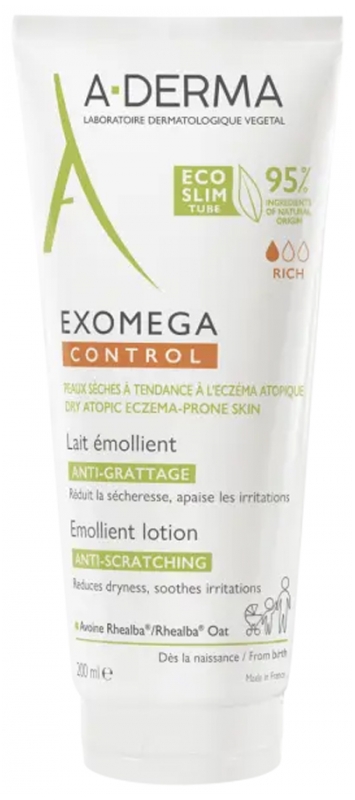 A-DERMA Exomega Control Erweichende Anti-Kratz-Milch Eco Concepted Tube 200 ml
