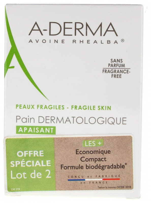 A-DERMA Dermatologisches Waschstück Ohne Seife Pack von 2 x 100 g