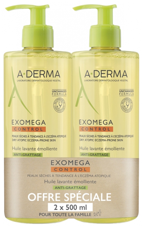 A-DERMA Exomega Control Waschöl Weichmacher Anti-Gratting Set mit 2 x 500 ml
