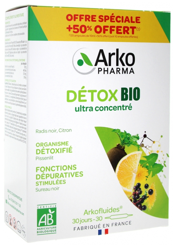 Arkopharma Arkofluides Detox Bio 20 Ampullen + 10 Ampullen Geschenkt