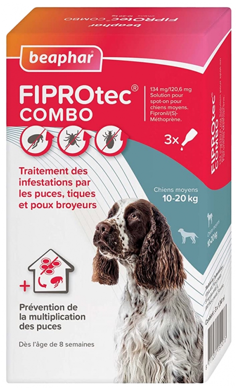 Beaphar Fiprotec Combo Spot-on-Lösung Hunde 10-20 kg 3 Pipetten à 1,34 ml