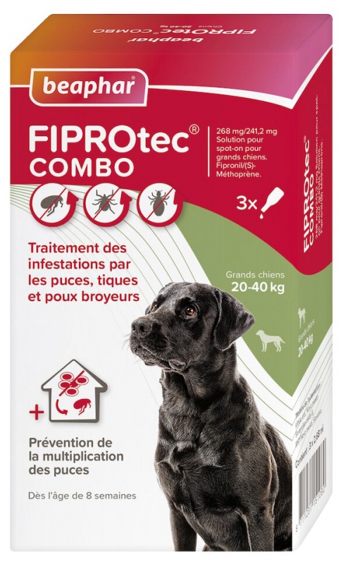 Beaphar Fiprotec Combo Spot-on-Lösung Große Hunde 20-40 kg 3 Pipetten à 2,68 ml