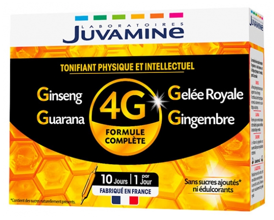 Juvamine 4G Ginseng Gelee Royale Guaraná Ingwer 10 Ampullen