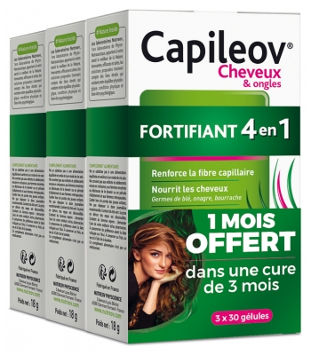 Nutreov Capileov Haare & Nägel Stärkungsmittel 4in1 Pack von 3 x 30 Kapseln