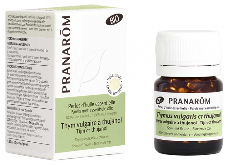 Pranarôm Perles d'Huile Essentielle Thym Vulgaire à Thujanol (Thymus vulgaris ct thujanol) Bio 60 Perles