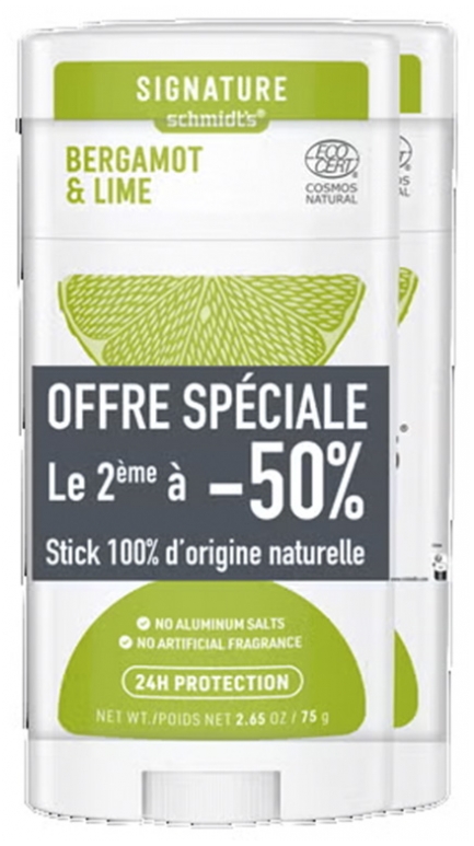 Schmidt's Signature Deodorant Stick Natural Bergamotte & Limette 2 x 75 g Packung