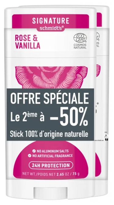 Schmidt's Signature Lufterfrischer Stick Natural Rose & Vanilla 2 x 75 g Packung